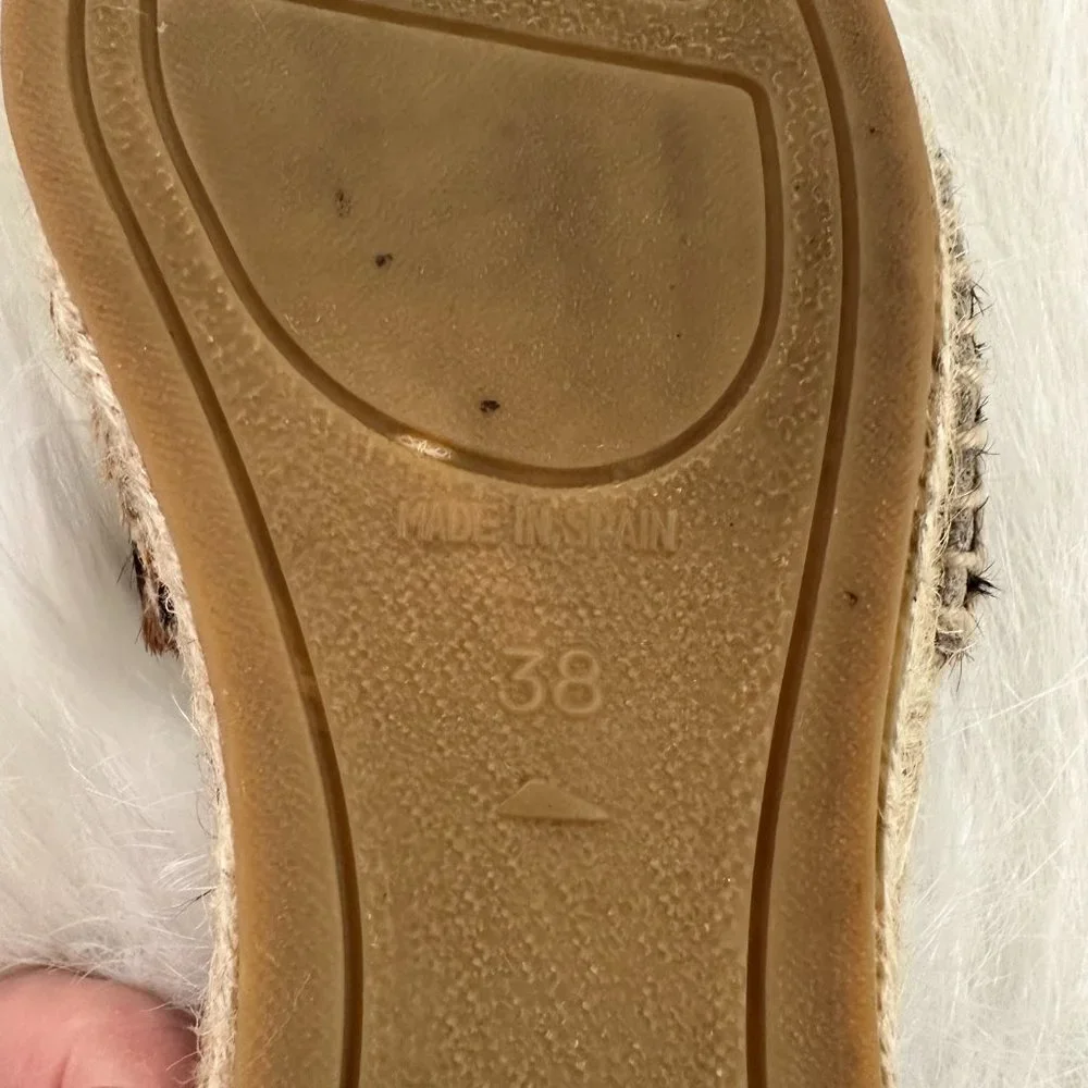 Manebi Espadrilles Leopard Calf Hair Open Side Boho Neutral #D62OLEO EU 38 US 8